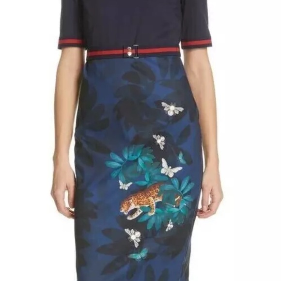 Ted Baker London Navy Floral Midi Dress Size 3 - Picture 4 of 6